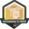 TCC Outstanding Paper Badge. Yellow pentagon with document icons. TCC logo also visible.